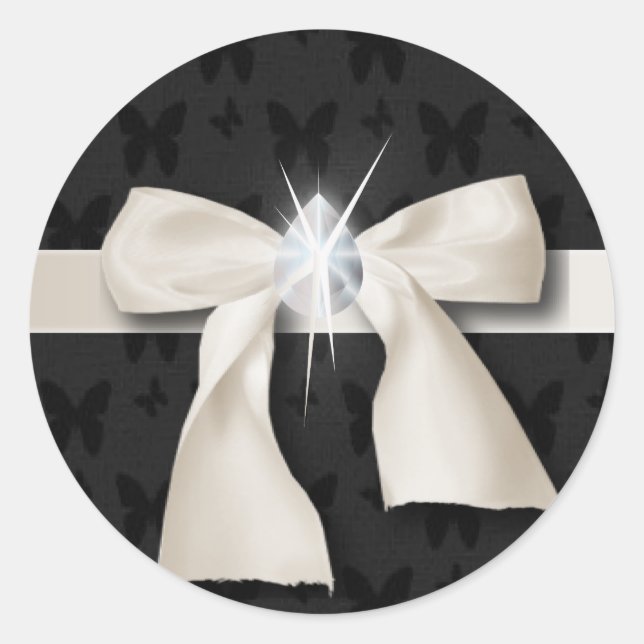 Trendy Girl chic Diamant White Bow Runder Aufkleber (Vorderseite)