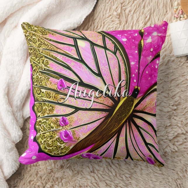Trendy Girl Pink und Gold Butterfly Individuelle N Kissen (Decke)