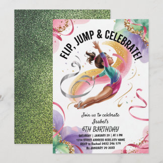 Trendy Girls Gymnast Gymnastics Birthday Party Einladung