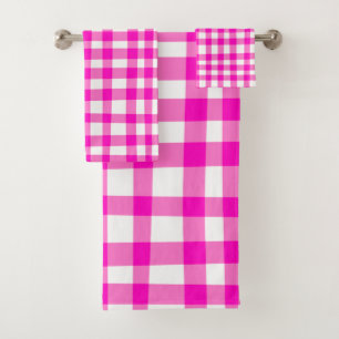 Trendy Girly Abstrakt Gingham in fett rosa Weiß Badhandtuch Set