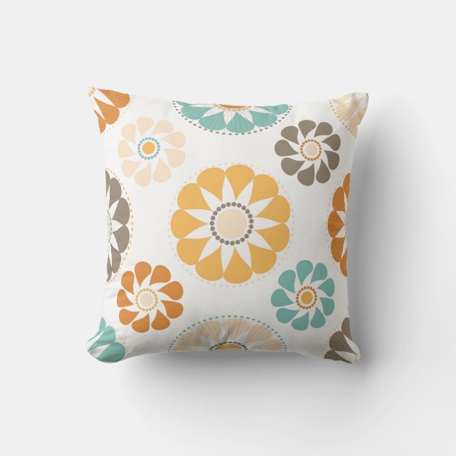 Trendy Girly Blumen-Muster-orange Mit Blumenblau Kissen (Vorderseite)