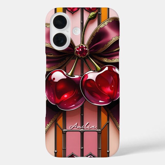 Trendy & Girly Bow gestaltete Glaskerry iPhone 16 Hülle (Rückseite)