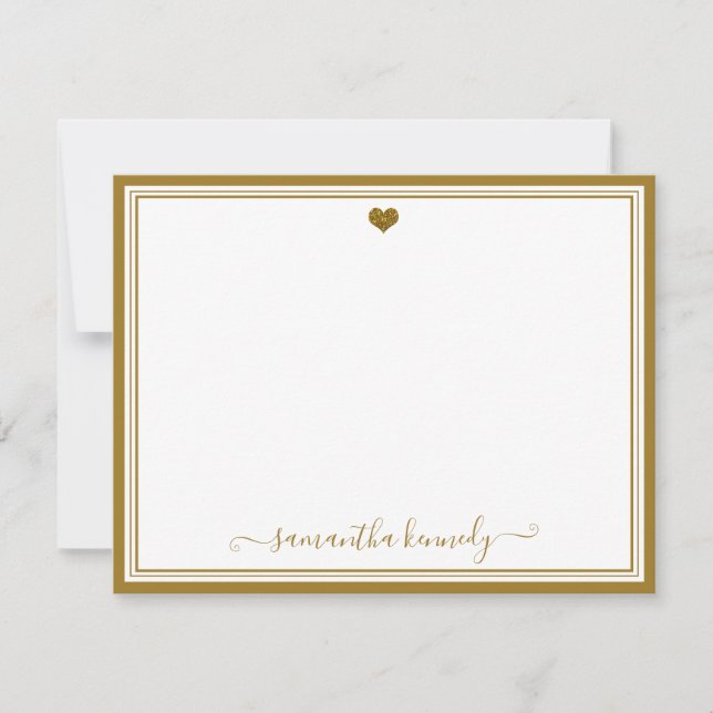 Trendy Girly Chic Gold Heart Individuelle Name Mitteilungskarte (Vorderseite)