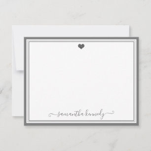 Trendy Girly Chic Silver Gray Heart Individuelle N Mitteilungskarte