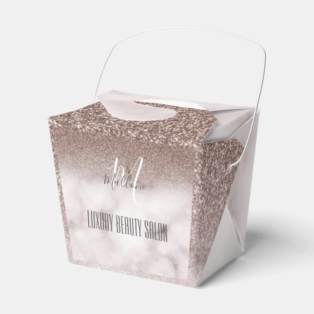Trendy Girly Glamour Lila Glitzer Marmormonogramm Geschenkschachtel (Vorderseite)