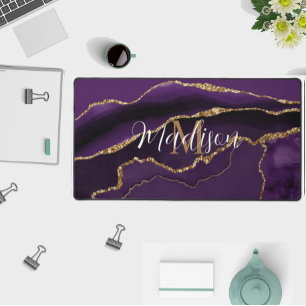 Trendy Girly Lila Agate Gold Glitzer Desk Mat Schreibtischunterlage