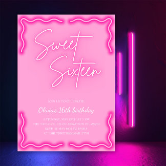 Trendy Girly Neon Pink Sweet 16 Geburtstagsparty Einladung