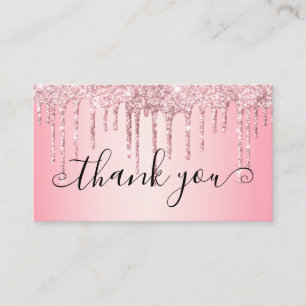 Trendy Girly Pink Glitzer Tropfen Vielen Dank Visitenkarte