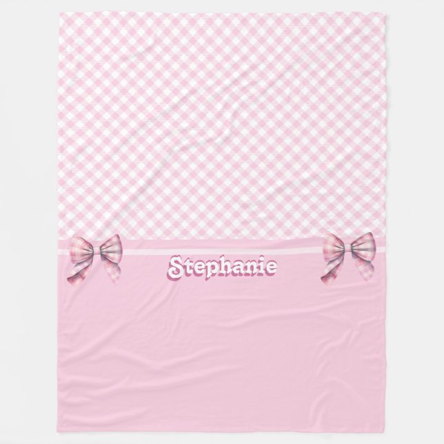 Trendy Girly Pink Kariertes Schachbrettmuster & Bo Fleecedecke (Vorderseite)