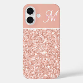 trendy girly Soft Blush Sparkle Monogram name iPhone 16 Hülle