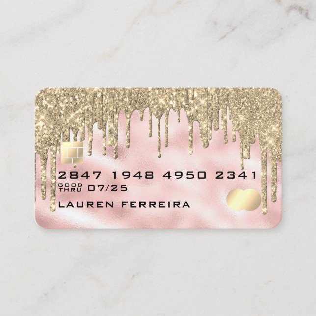 Trendy Girly Tropfens Pink Gold Imitate Debit Card Visitenkarte (Vorderseite)