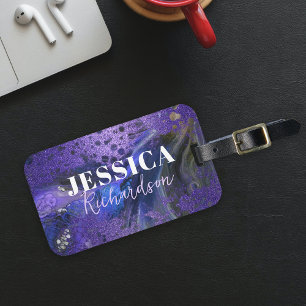 Trendy Glam Abstrakter Lila Glitzer Marbella Paint Gepäckanhänger