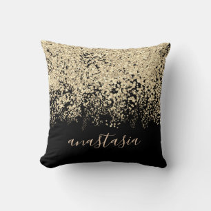 Trendy Glam Gold Yellow Glittery Sparkling Script Kissen