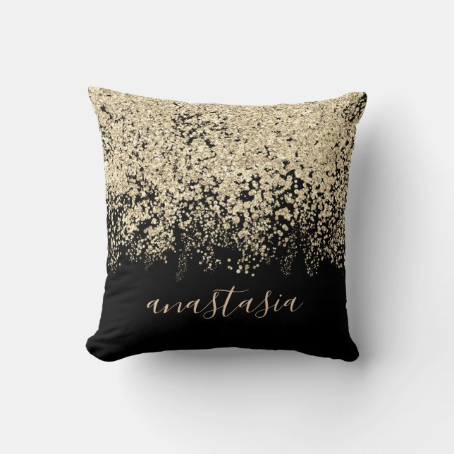 Trendy Glam Gold Yellow Glittery Sparkling Script Kissen (Vorderseite)