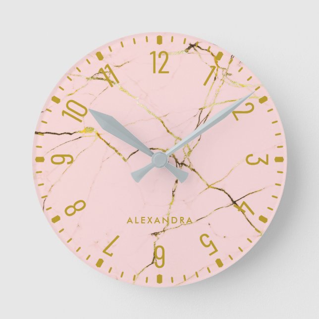 Trendy Glam Imitate Rose Gold Look Marmor Runde Uh Runde Wanduhr (Vorderseite)