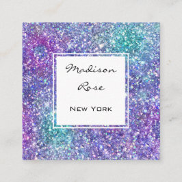 Trendy Glam Lila, Blue & Green Glitzer Glitzern Quadratische Visitenkarte