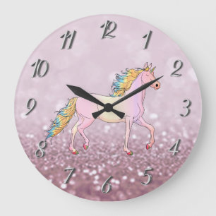 Trendy Glitzer Bokeh, Unicorn Große Wanduhr