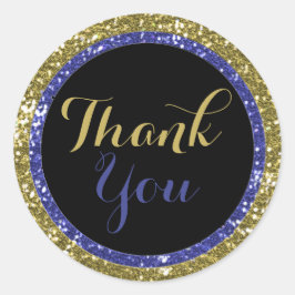 Trendy Glitzer Danke Stickers:Blau und Gold Runder Aufkleber