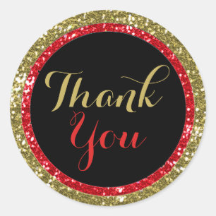 Trendy Glitzer Danke Stickers:Rot und Gold Runder Aufkleber