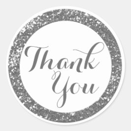 Trendy Glitzer Danke Stickers:Silver Gray Runder Aufkleber