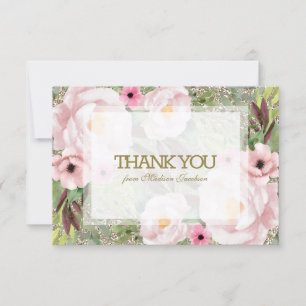 Trendy Glitzer Gold Floral Sweet 16 Danke Karte