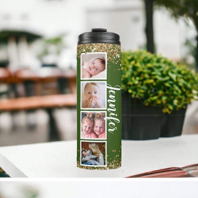 Trendy Glitzer grünes Foto Name Thermal Tumbler Thermosbecher (Von Creator hochgeladen)