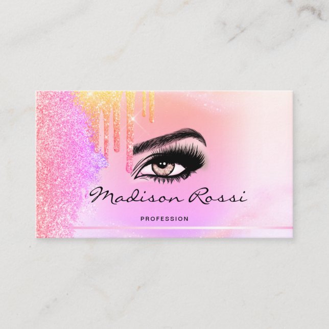 Trendy Glitzer Holographic Tropfens Lashes Marmor Visitenkarte (Vorderseite)