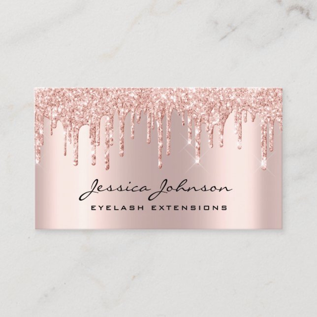 Trendy Glitzer Rose Gold Tropfen Lashes Marmor Visitenkarte (Vorderseite)