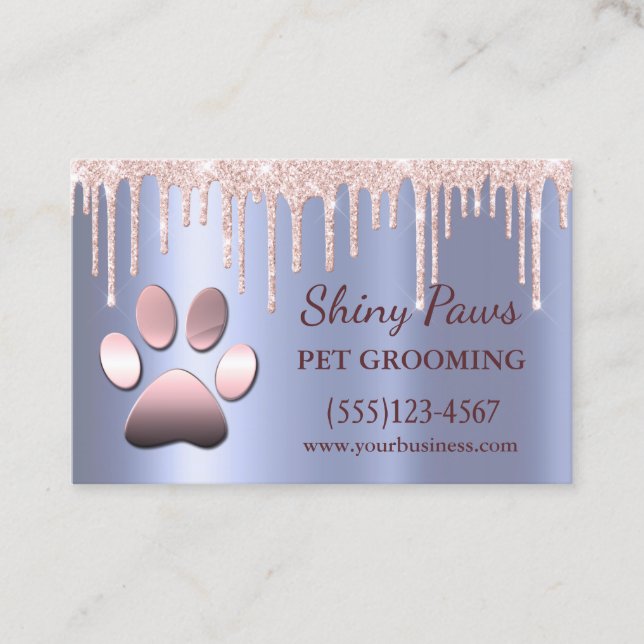 Trendy Glitzer Tropfen Dog Paw Pet Grooming Servic Visitenkarte (Vorderseite)