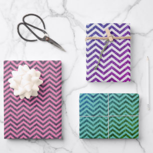 Trendy Glitzer Zickzack Mustertrio Geschenkpapier Set
