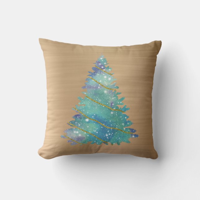 Trendy Gold Aquamarin Glitzer Tree Weihnachten Kissen (Vorderseite)