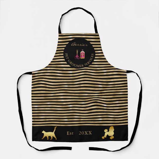 Trendy Gold & Black Pet Groomer Business Schürze (Vorderseite)
