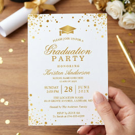Trendy Gold Confetti Dots Graduation Party Foto Einladung