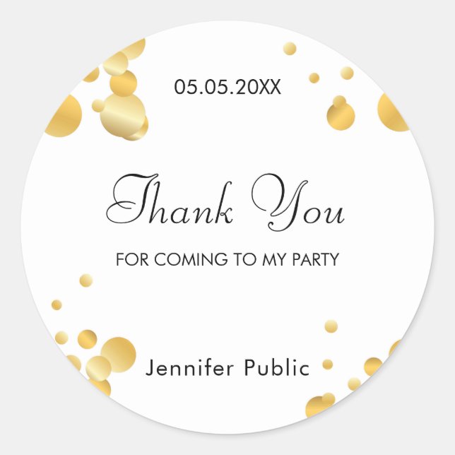 Trendy Gold Confetti Template Danke Script Runder Aufkleber (Vorderseite)
