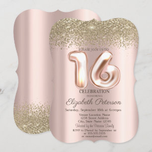 Trendy Gold Diamonds Rose Gold Sweet 16 Einladung