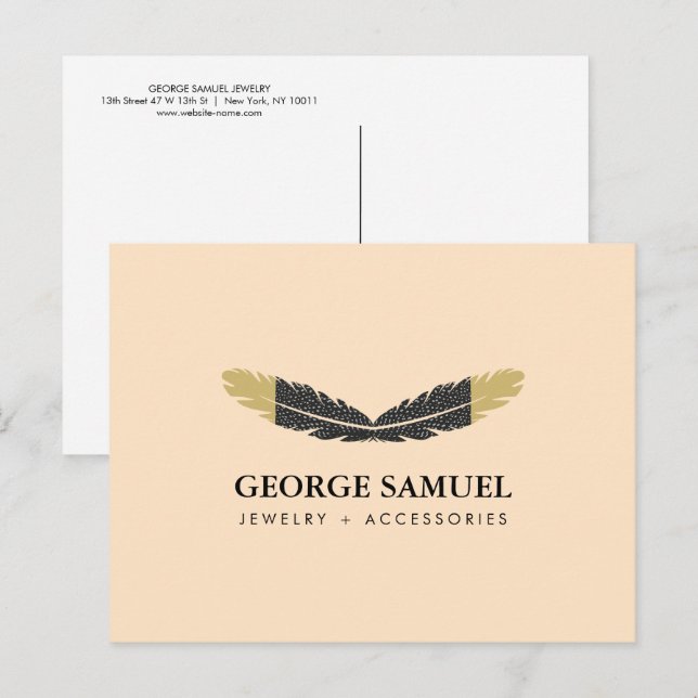 Trendy Gold Dipped Boho Feather Designer Pink  Postkarte (Vorne/Hinten)