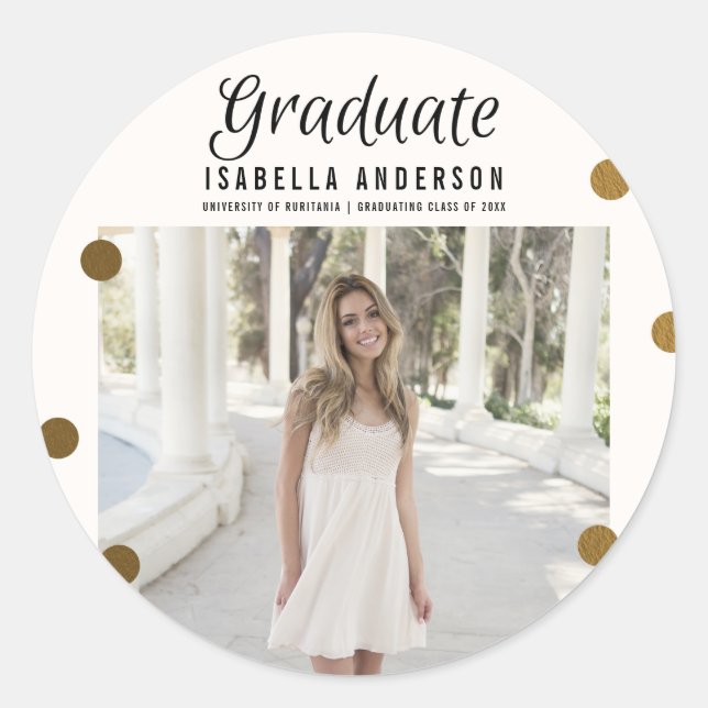 Trendy Gold Dots & Stripes Moderne Graduierungspar Runder Aufkleber (Vorderseite)