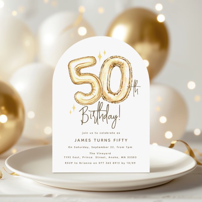 Trendy Gold Fifty Balloons 50th Birthday Party Einladung (Von Creator hochgeladen)
