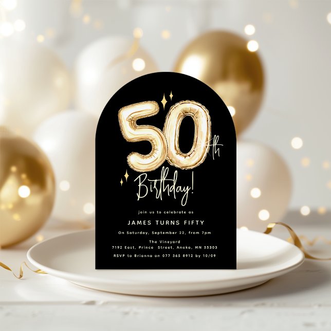 Trendy Gold Fifty Balloons 50th Birthday Party Einladung (Von Creator hochgeladen)