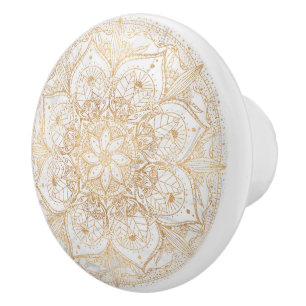 Trendy Gold Floral Mandala Marmordesign Keramikknauf