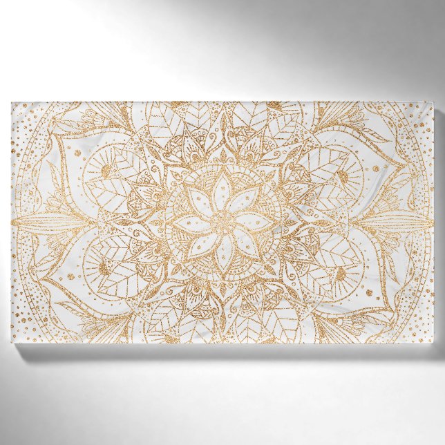 Trendy Gold Floral Mandala Marmordesign Namenschild (Vorderseite)