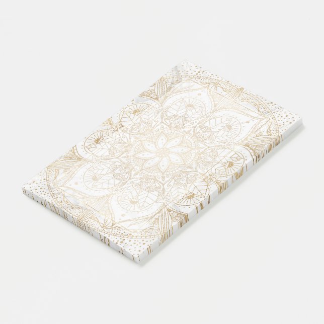 Trendy Gold Floral Mandala Marmordesign Post-it Klebezettel (angewinkelt)