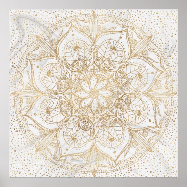 Trendy Gold Floral Mandala Marmordesign Poster (Vorne)