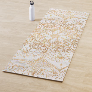 Trendy Gold Floral Mandala Marmordesign Yogamatte