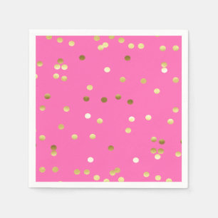 Trendy Gold Foil Confetti Hot Pink Serviette