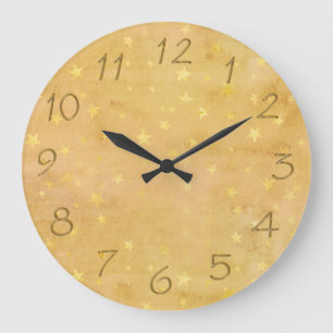 Trendy Gold Foil Stars Watercolor Große Wanduhr