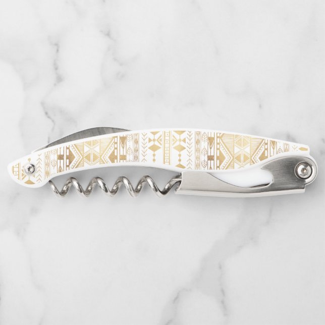 Trendy Gold Geometric Tribal Aztec Muster Kellnermesser (Rückseite)