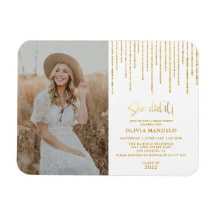 Trendy Gold Glitzer Grad Party Foto Einladung Magnet
