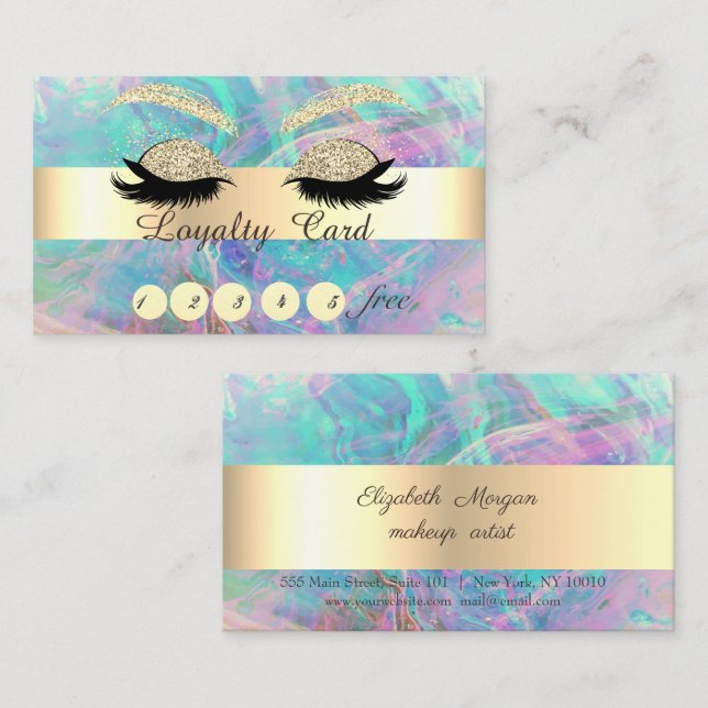 Trendy Gold Glitzer Imitate Lashes Opal Iridescenc Treuekarte (Vorne/Hinten)