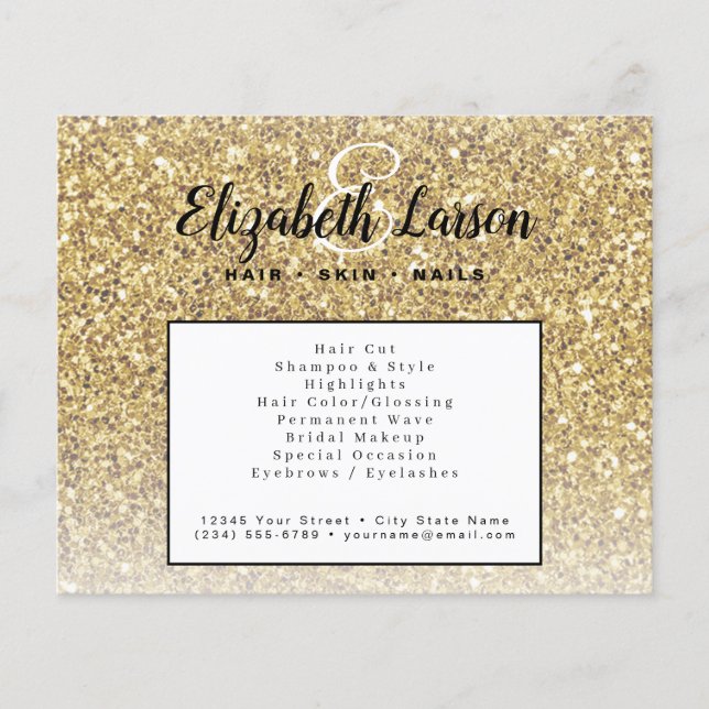 Trendy Gold Glitzer Makeup Artist Salon Flyer (Vorne)